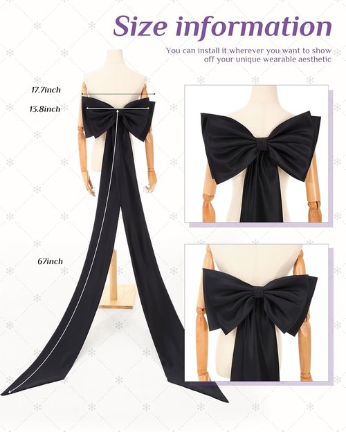 Chuarry Extra Long 67" Satin Big Bow Waist Sash Belt - Detachable Train for Bridal Gowns