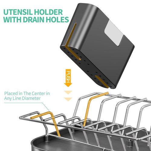 Small Dish Drying Rack - Expandable Compact Dish Drainer (12"-18.5") , Narrow Dish Rack for Kitchen Counter with Cutlery Holder, Space Saving Plate Rack, Dishes Holder Tray for Sink Countertop, Black