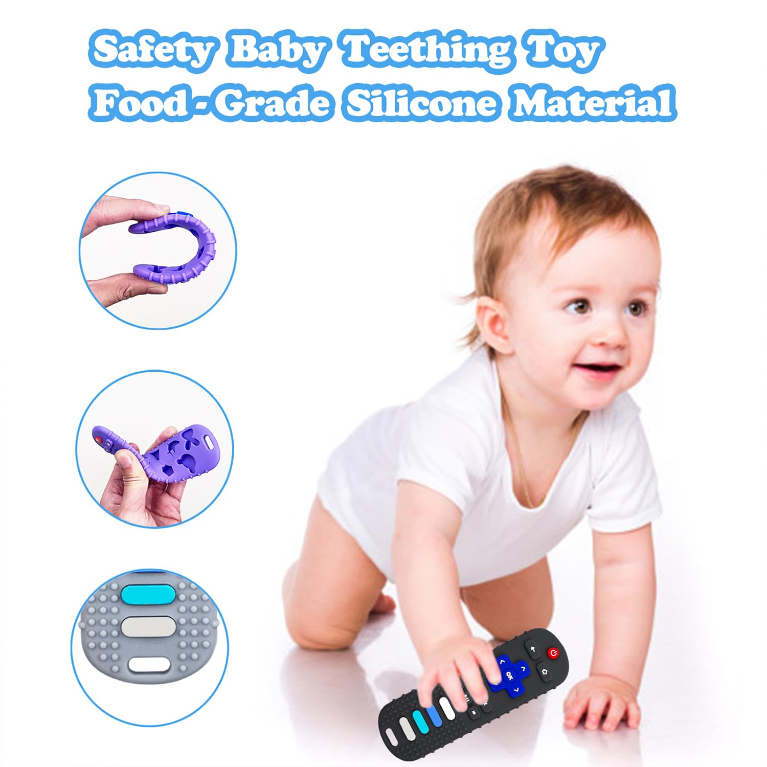 ROBBEAR Baby Teething Toys - Food Grade Silicone Teether in TV Remote Shape | BPA-Free, Purple & Khaki