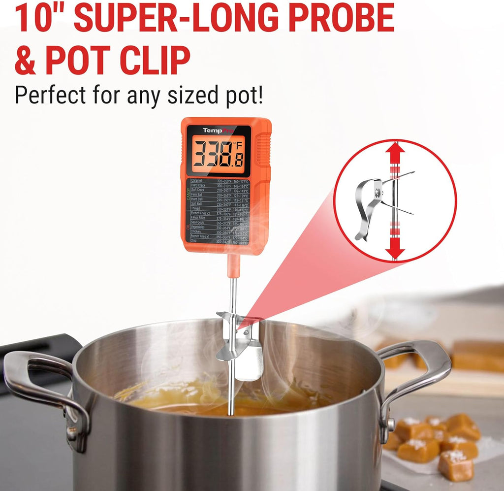 TempPro Waterproof Digital Candy Thermometer - Instant Read 10" Long Probe for Cooking & Grilling