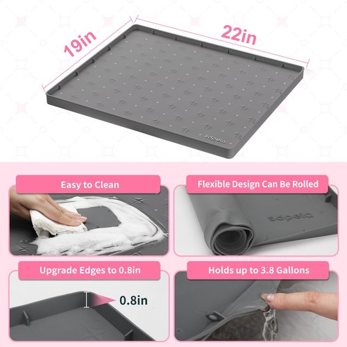 Sdpeia Under Sink Mat 22"×19" Waterproof Silicone Cabinet Liner & Sink Protector for Kitchen & Bathroom, Multi-Purpose Organizers Tray for Pets, Laundry, Cat Litter Mat,Gray
