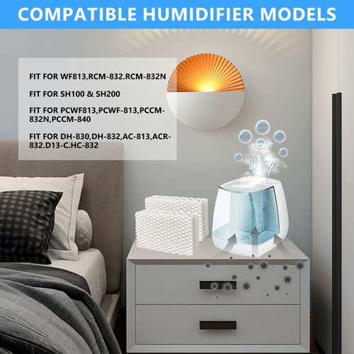 4 Pack Wf813 Eqwf813 Humidifier Filters Compatible with Equate Eqwf813 Eq-2119-Ul, Relion RCM-832 RCM-832N, ProCare PCCM-832N Cool Mist Humidifier Replacement Filter