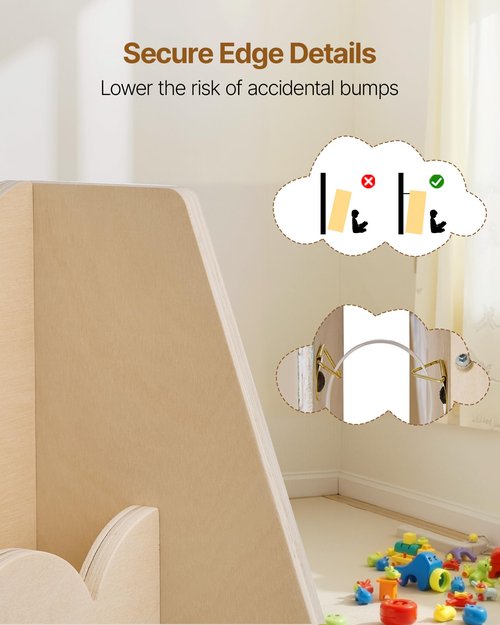 VEVOR 5-Tier Montessori Bookshelf, Scalloped Kids Bookcase, Wooden Book Shelf with 2 Dual Hooks, Daycare Furniture Display Bookshelf for Bedroom, Living Room, Entryway, Nursury, Preschool