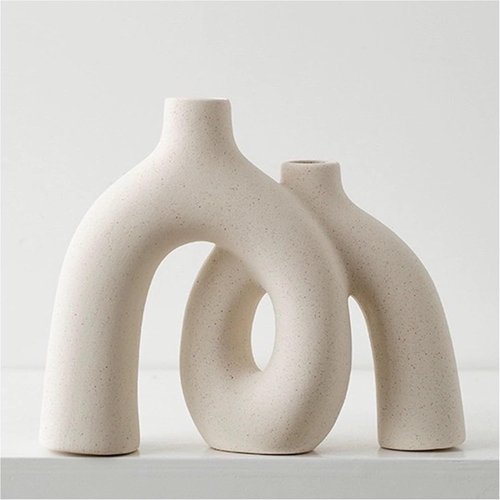 Hug Donut Decorative Vase Set - Modern Nordic Boho Style Matte Ceramic Vases for Home Décor | Cream White