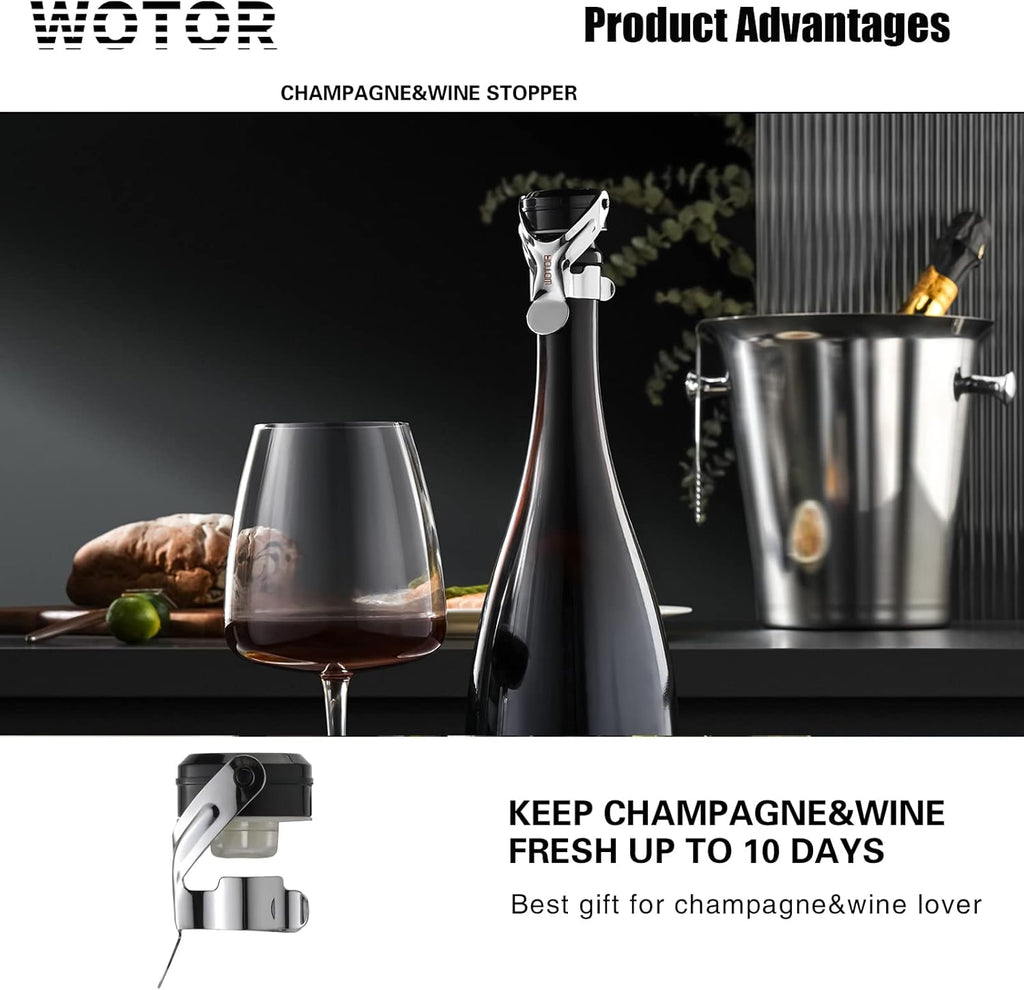 WOTOR Champagne&Wine Bottle Stoppers Stainless Steel with Food Grade Silicone, Leak Proof Keep Fresh Reusable Saver, Cork Suitable for Wine, Champagne, Cava, Prosecco and Sparkling (12 Pack Silver）
