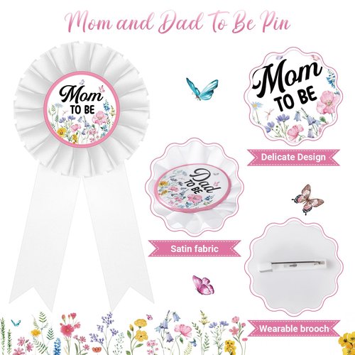 Ceenna Wildflower Baby Shower Decorations Baby in Bloom Floral Mom to Be Sash and Dad to Be Pin Flower Crown for Gender Reveals Shower Party Favors Pregnancy Mommy Dress Gift