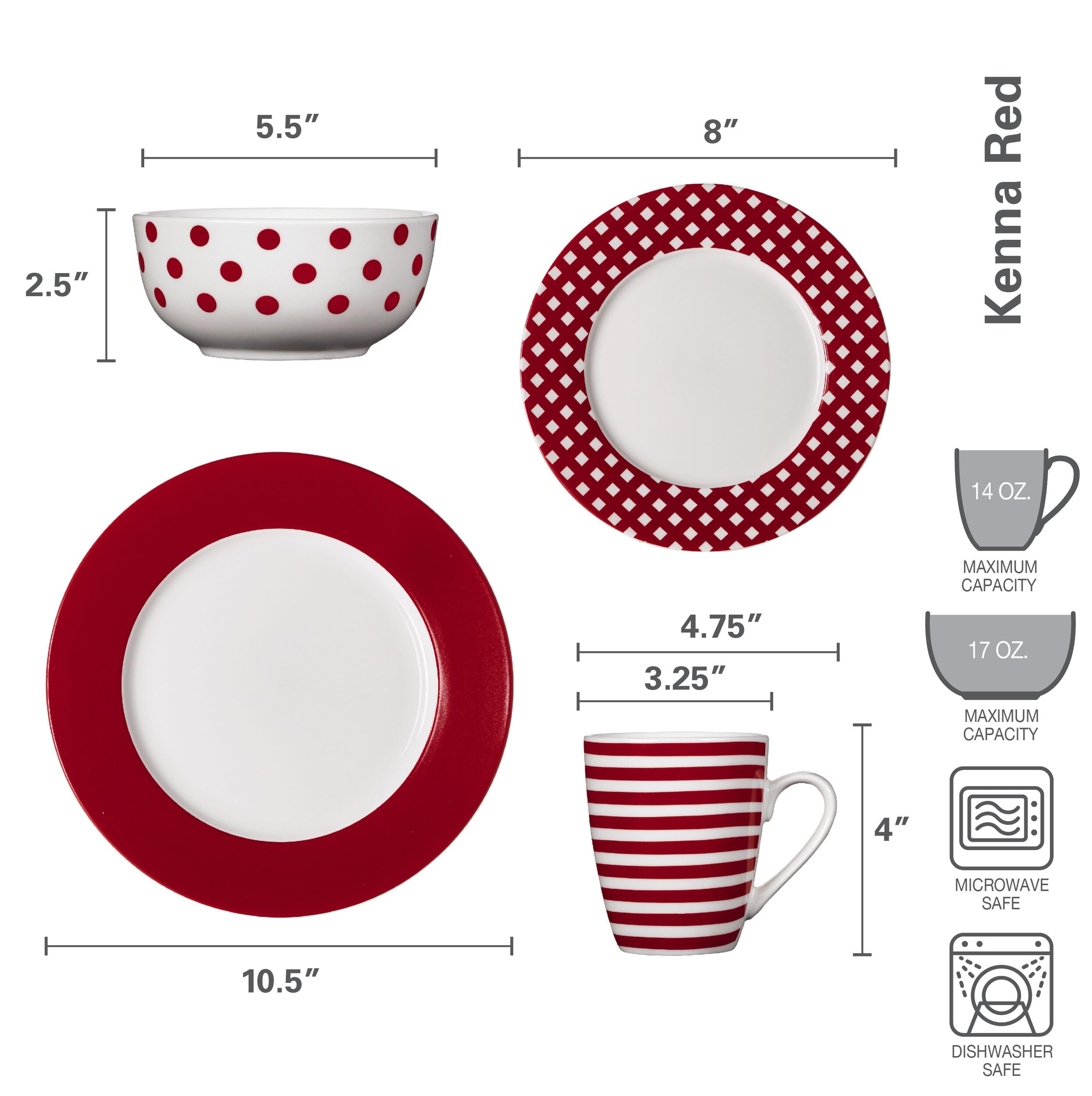 Pfaltzgraff Kenna Red 16-Piece Porcelain Dinnerware Set, Service for 4