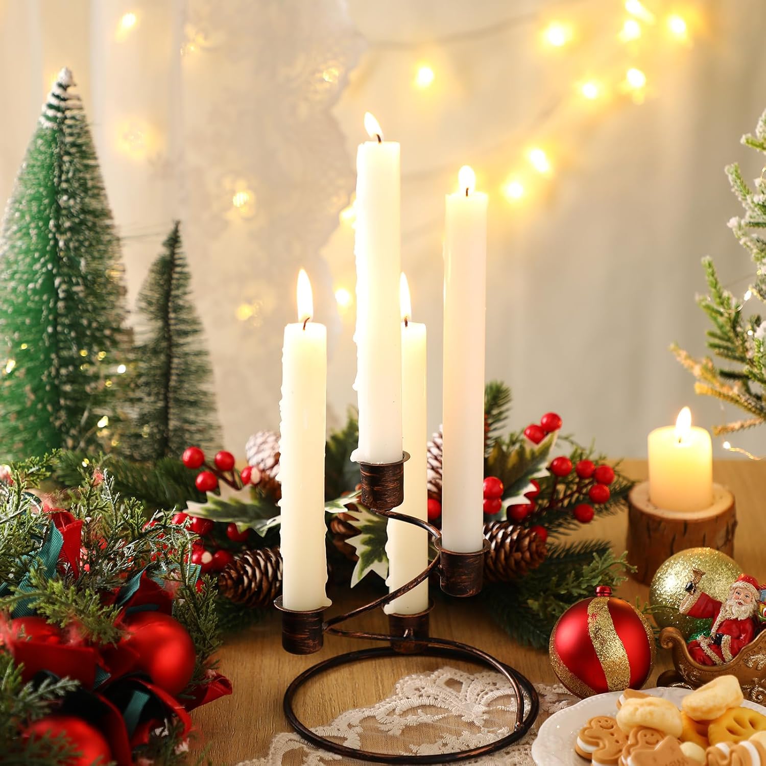 Sliner Christmas Advent Wreath Candle Holders - Rustic Metal Centerpiece Set of 3 for Home & Church Decor