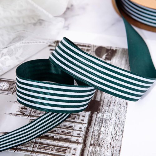 GSHLLO 50 Yards 2.5cm Wide Grosgrain Fabric Ribbon - Brown and White Striped - Christmas Decorative Ribbon Trim