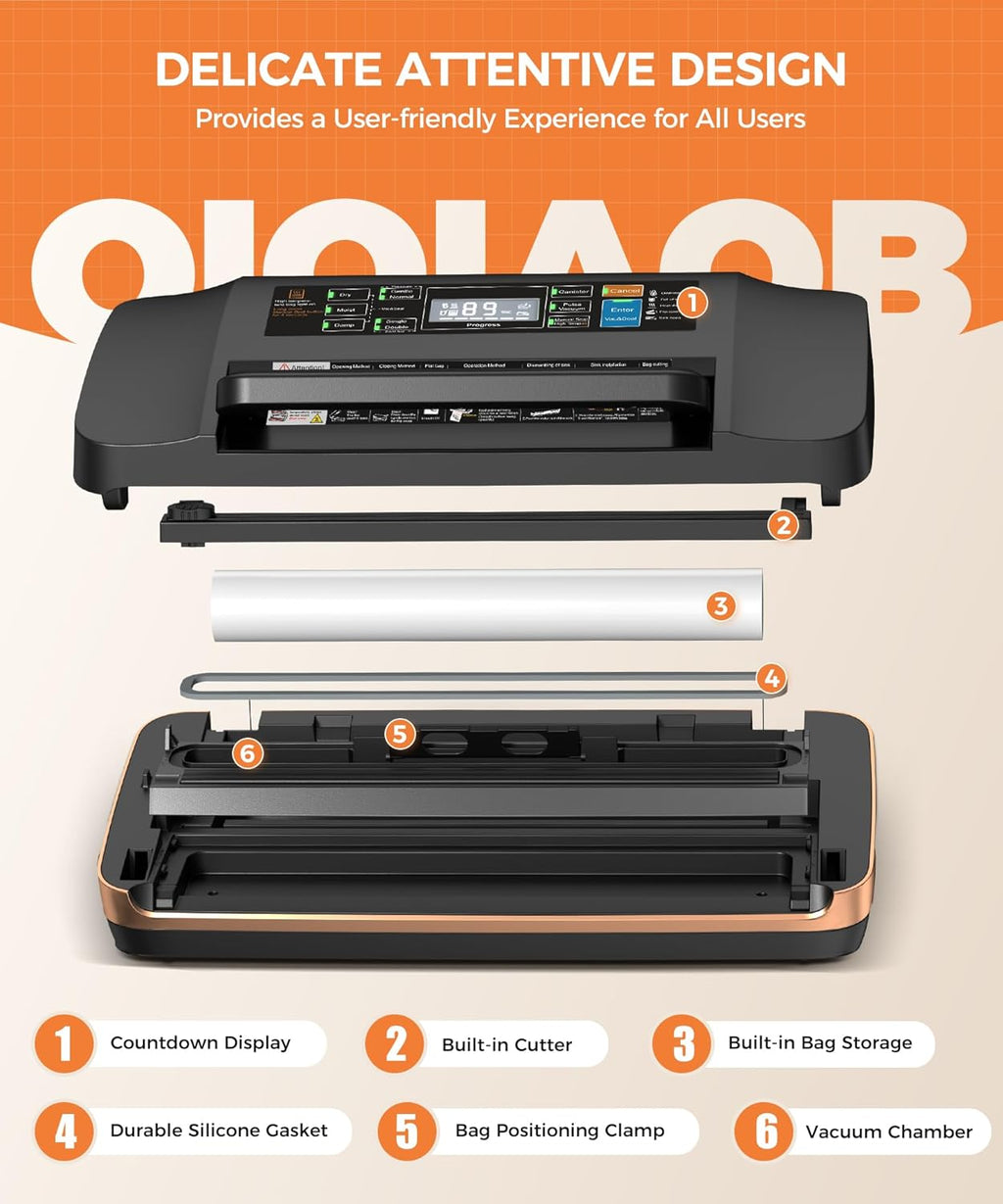Vacuum Sealer Machine by [Brand Name] - Commercial Automatic Food Sealer with Double Heat Seal, Easy-Lock Handle, Black