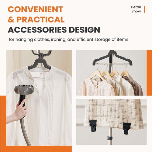 Sweetcrispy Standing Garment Steamer, 1500W Powerful Steamer for Clothes with Roll Wheels, 1.7L Water Tank for 55 Min Continuous Steaming, Professional Wrinkle Remover Heats in 45 Seconds