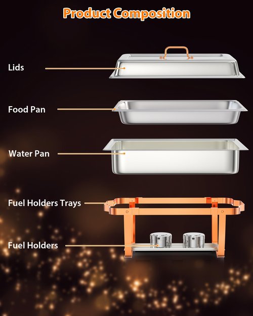 GarveeHome Chafing Dish Buffet Set, 8QT 2 Pack, Rectangle Chafing Dishes for Buffet w/Lid Holder, Stainless Steel Chafer Food Warmers Servers for Kitchen Party Banquet Dining, Rose Gold