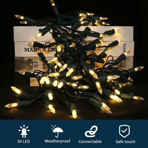 Warm Yellow Soft Twinkle Lights, 18.7ft 50LED Waterproof Christmas Tree String Lights Indoor with Green Wire,Connectable Mini Light Xmas Light for Outdoor Home,Festival,Party,Holiday Decor