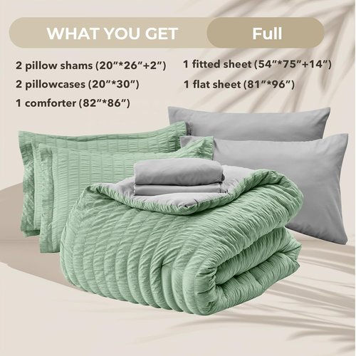HYMOKEGE Full Size Comforter Set - Luxury 7-Piece Bedding in Sage Green & Light Grey for All Seasons
