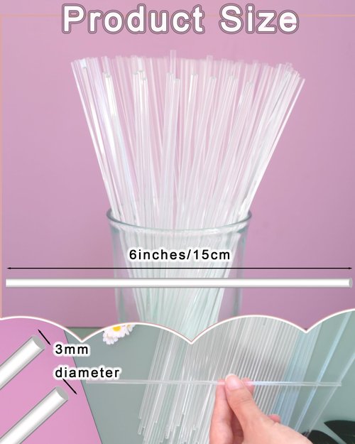 CHELIZIYA 100Pcs Acrylic Cake Pops Sticks, Clear Round Plastic Strip, Acrylic Cake Topper Sticks, Reusable Cocktail Stirrer for Party, DIY Crafts, Decorations (6-inches)