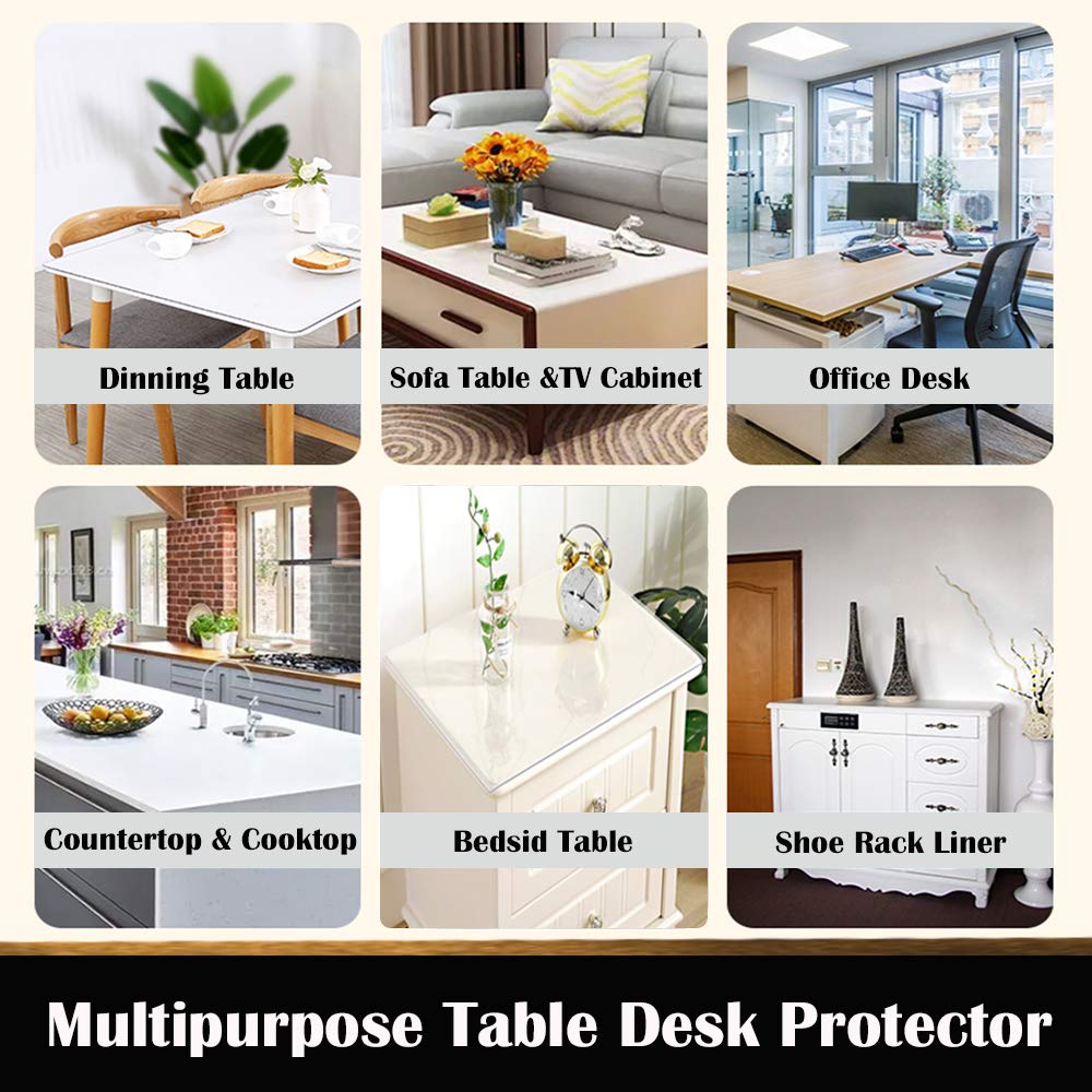 Clear Plastic Dinner Table Protector Tablelcloth Desk Pad Mat Cutting Wooden Furniture Coffee Glass Table Cloth Top Protection Granite Countertop Cabinet Cover Waterproof Rectangular PVC Vinyl 36x84