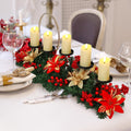 Sliner Christmas Tabletop Centerpiece - 30 Inch Poinsettia Candle Holder with 5 LED Flameless Candles & Pine Cones