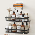 Orimade Shower Caddy - Wall-Mounted Soap Dish Holder with 5 Hooks | No Drilling, Stainless Steel - 3 Pack, Black