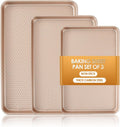 Skiennix Baking Sheet Pan Set - Nonstick Carbon Steel Cookie Sheets | Heavy Duty & Easy Clean, Rose Gold - 3-Piece Set
