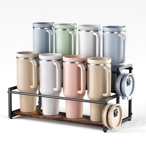 Water Bottle Organizer for Full Stanley and Others' Large Tumbler Organization, Pantry Kitchen Organizers and Storage for Cup Accessories, Tumbler and Cup Lid Organizer Wine Rack - 2 Tier Hold 8