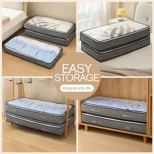 Fasolara 90L Under Bed Storage Containers, Foldable Grey Underbed Storage Bags - Closet Organizers and Storage Bins for Wrapping Paper, Blanket, Clothing, Comforter, Sweaters, Pillows, Linen Sheets
