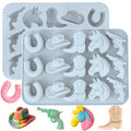 Cowboy Chocolate Molds, 2 Pcs Western Silicone Candy Fondant Mold, Cowboy Hat Boot Horse Saddle Shaped Mould, for DIY Baking Cupcake Cake Party Desserts Decorations (Light Blue)