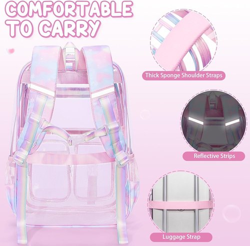 Fimibuke Clear Backpack - 3PCS Heavy Duty PVC Set with Lunch Box & Pencil Case | Cute Toddler School Bag