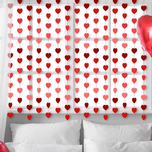 Epakh 15 Pcs Valentines Day Heart Garland Banners 180 Red Pink Hanging String Hearts Party Decorations No DIY Decor for Wedding Proposal Engagement Party Supplies(Gradient Red)