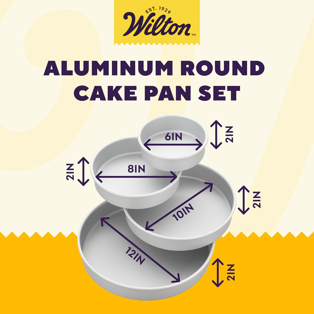 Wilton Round Tiered Cake Pan Set - Durable Anodized Aluminum for Even Heat Distribution - 6, 8, 10 & 12 Inch (Pack of 4)