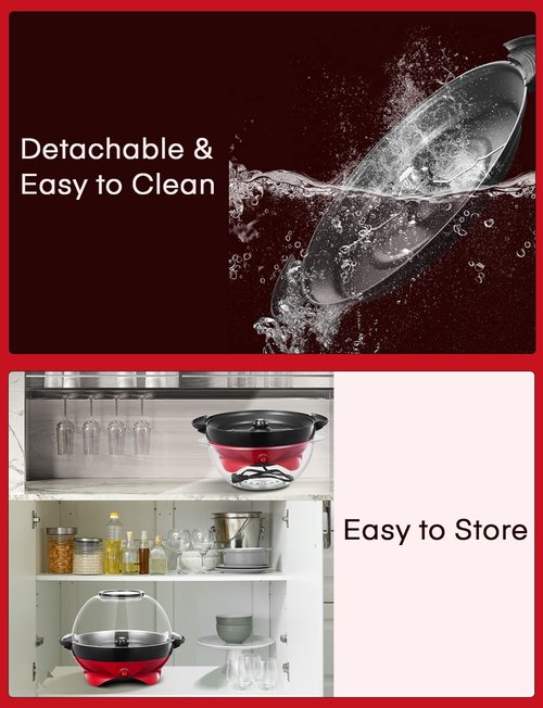 Popcorn Machine, FOHERE 6.3 Quarts Electric Hot Oil Popcorn Popper Machine with Stirring Rod, Large Lid for Serving Bowl and Convenient Storage, Removable & Nonstick Plate, 28Cups, Two Measuring Cups