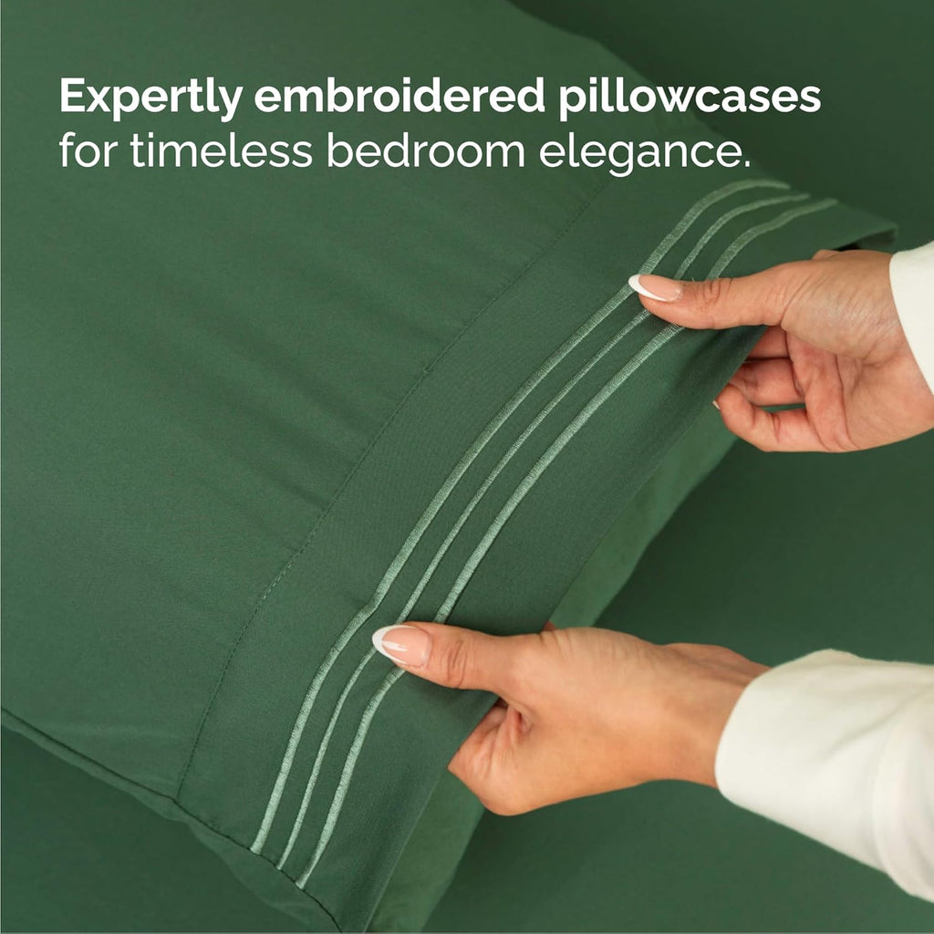 Queen Size 4-Piece Sheet Set - Comfy Cooling Bed Sheets for All Ages - Deep Pockets, Soft & Wrinkle-Free - Oeko-Tex Certified, Emerald Green