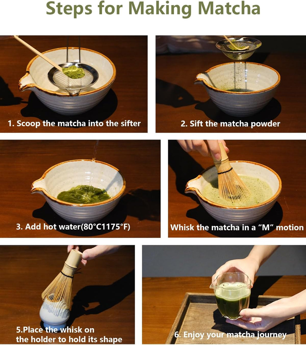 Skiennix Matcha Whisk Set - Complete Kit with Bowl, Bamboo Whisk, Scoop & Sifter | Perfect Gift for Women