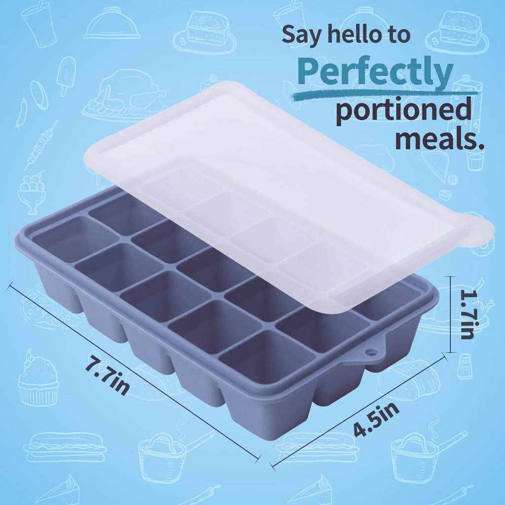 2 Tbsp Silicone Freezer Molds - Perfect for Storing Garlic, Herbs, Ginger, Pesto, Tomato Paste, Lemon Juice, Purees and More - Silicone Food Freezer Tray (Blue 2 Pack)