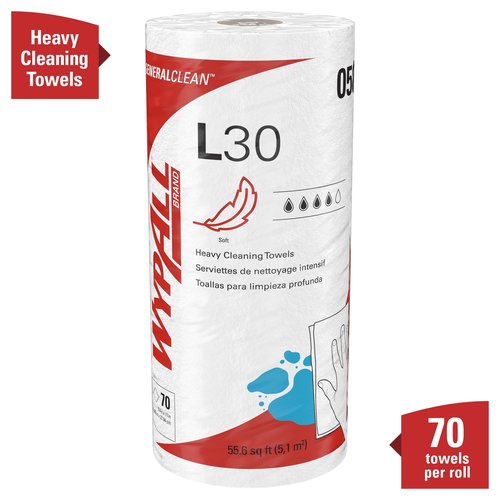 WypAll GeneralClean L30 Cloths Heavy Duty Cleaning Wipes (05843), Strong and Soft Bulk Paper Wipers, White (70 Sheets/Roll, 24 Rolls, 1,680 Sheet Total)