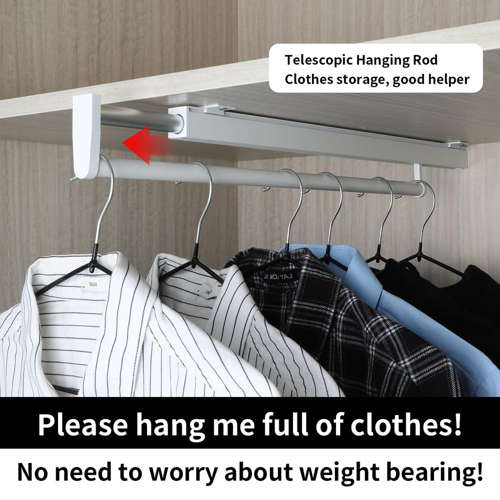 BaiNong Pull Out Closet Rod - White, 21-1/4 Inch, Telescopic Trouser Rack for Shallow Cabinet, Organize Pants & Clothes