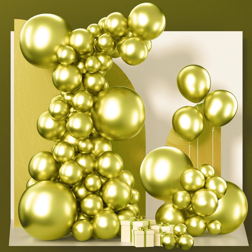 PartyWoo Metallic Lime Green Balloons - 140-Piece Arch Kit for Spring Birthday & Tea Party Decor | 5-12 Inch Sizes