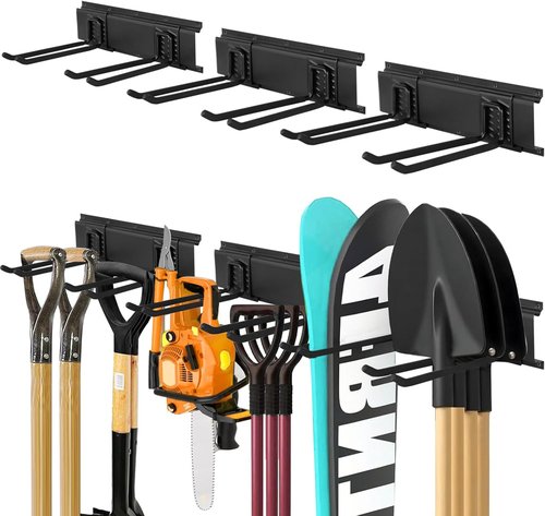 Garage Tool Organizer by [Brand Name] - Wall Mount Storage Rack with 6 Heavy-Duty Hooks | 360lbs Capacity for Broom, Rake & Snow Equipment