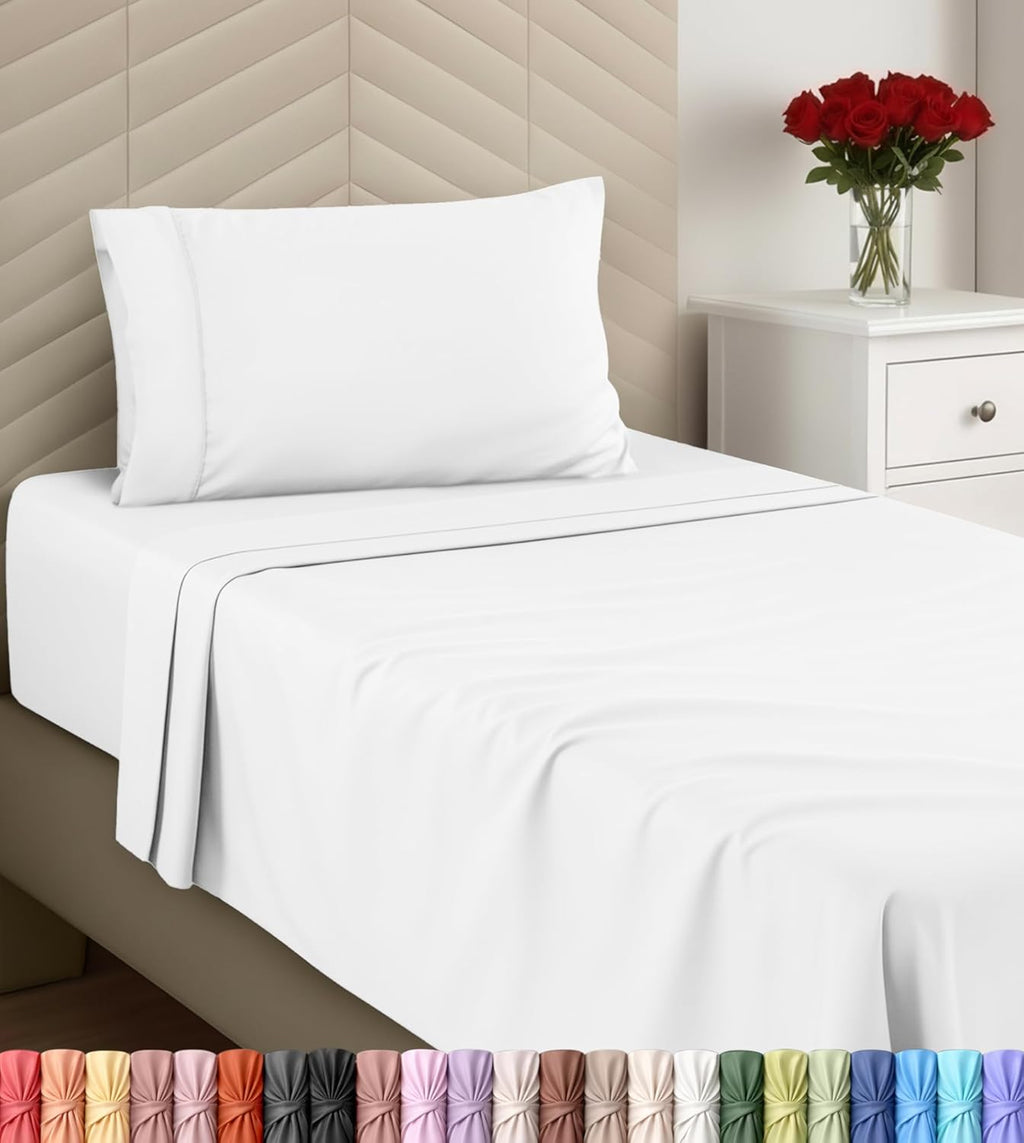 Utopia Bedding Twin Sheets Set - Soft Brushed Microfiber - Deep Pocket Bed Sheets in White
