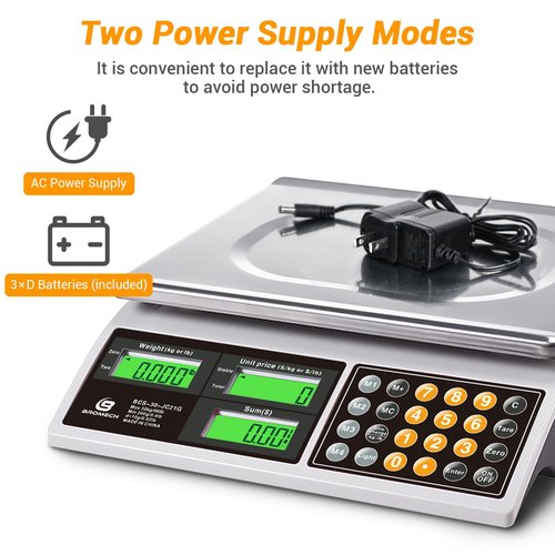 BROMECH Price Computing Scale, 66lb Digital Commercial Food Meat Produce Weighing Scale with Green Backlight LCD for Farmers Market, Retail Outlets, Dry Battery Powered, Not for Trade