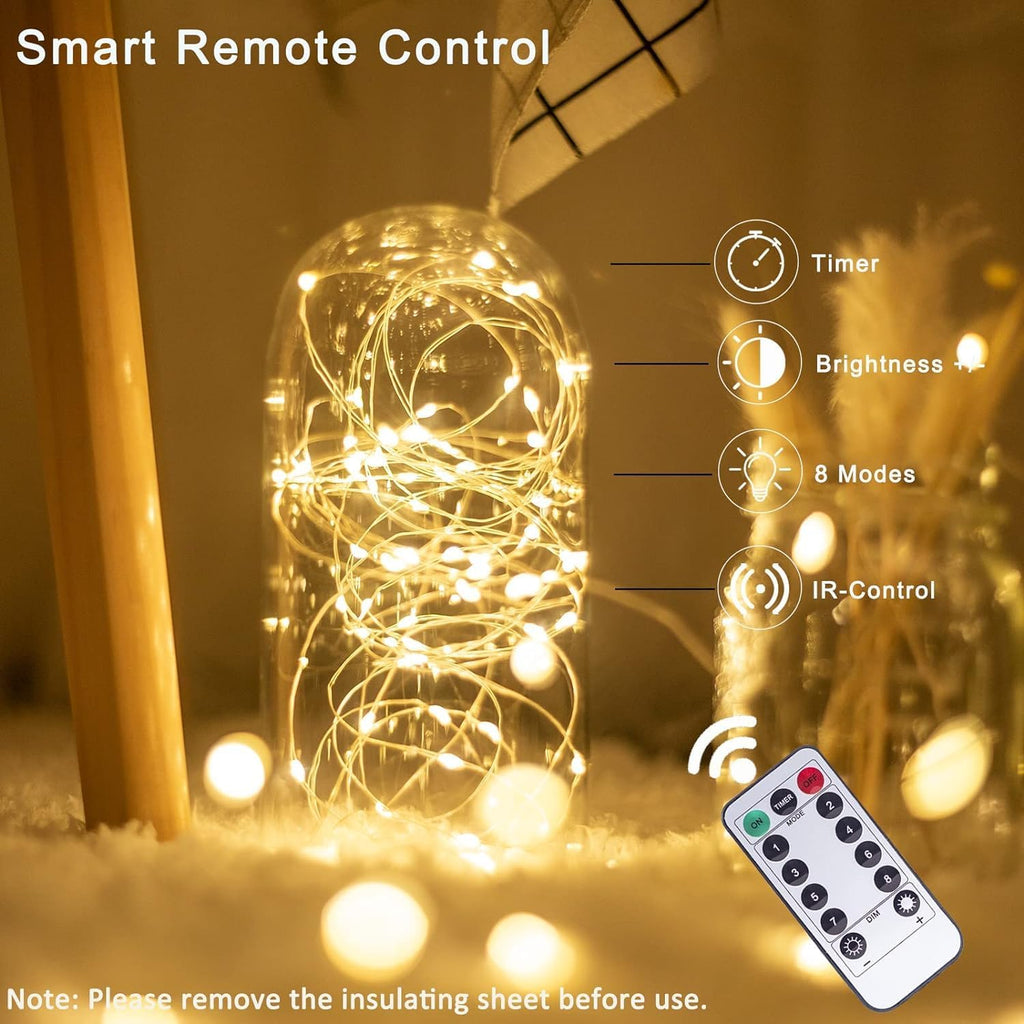 Skiennix Fairy Lights - 40ft 100 LED Indoor Outdoor String Lights with Remote & Timer | Warm White