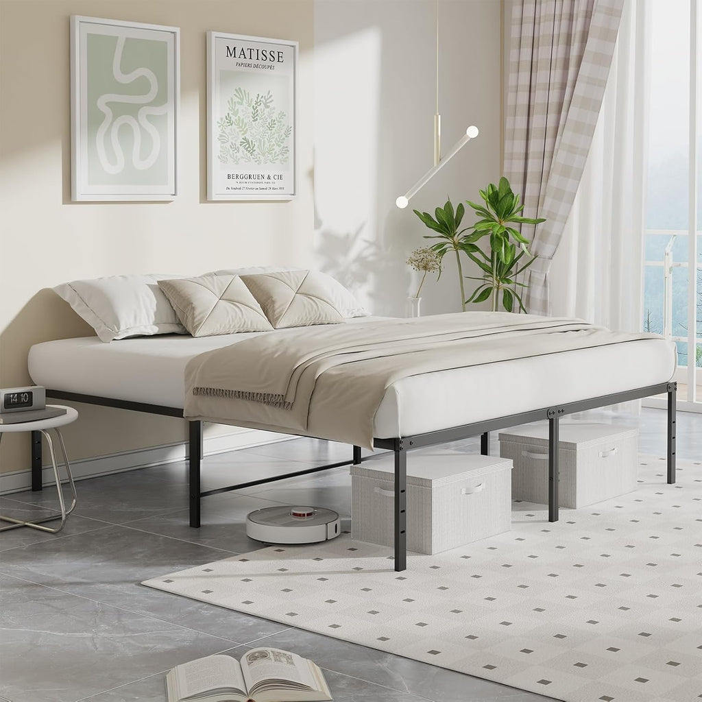 Sweetcrispy 18-Inch Platform Bed Frame - Heavy Duty Metal Foundation with Noise-Free Steel Slats | Underbed Storage, No Box Spring Needed