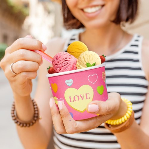 HOWAF 24pcs Valentine's Day Conversation Hearts Party Supplies Ice Cream Bowls,Candy Heart Disposable Treat Snack Cups for Sundae Hot or Cold Food Paper Party Cup 8 oz Paper Dessert Bowls