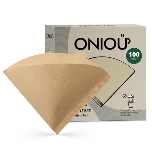 V60 Coffee Filters 02, ONIOU Unbleached Size 02 Cone Coffee Filters, 100 Count Natural Brown Pour Over Paper Filters for V60 & Others 1–4 Cup Coffee Dripper - Package May Vary
