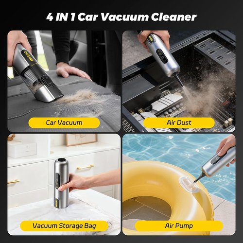 Mr.ego Handheld Car Vacuum - Portable 4-in-1 Mini Vacuum with 18500Pa Suction | Silver with Green LED Light
