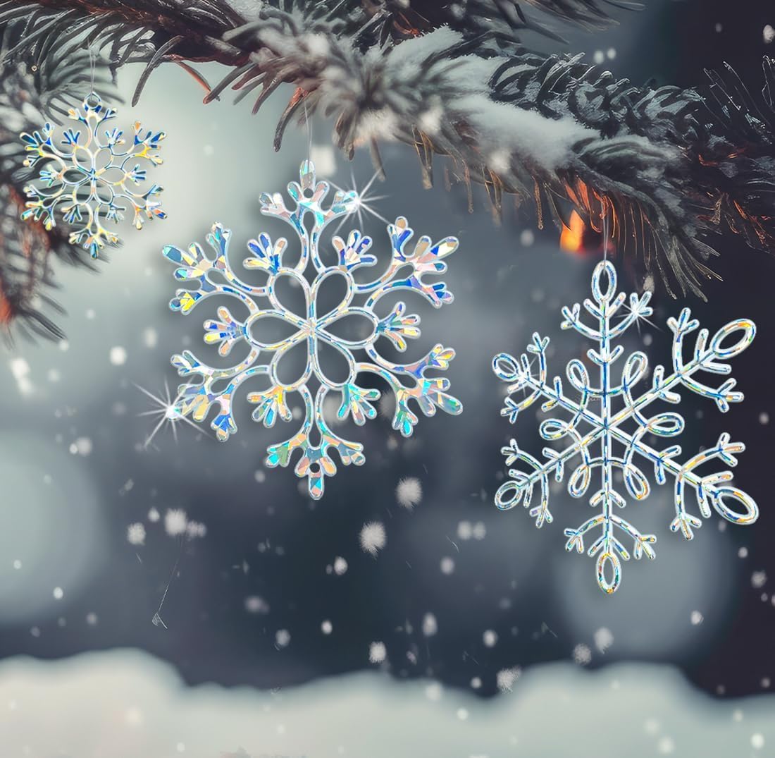 Skiennix 36-Pack Christmas Ornaments - Iridescent Plastic Snowflakes for Holiday Decor