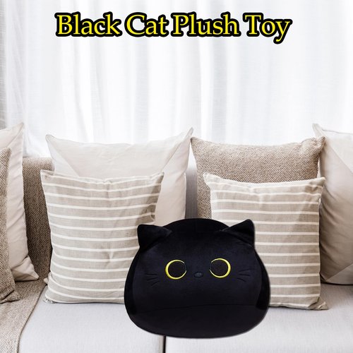 AUTOKAKUM Black Cat Plush Pillow Soft Plushies Toy Cute Cat Stuffed Animal Toys 3D Cat Plushies Pillow for Home Decoration Cats Plush Doll Gift for Boys Girls (9inches Cat)