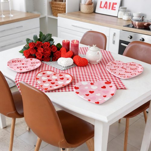 sqzrmdcg 60 Pcs Valentine's Day Disposable Heart Paper Plates, 9 Inch Red and Pink Heart Shape Paper Plates for Wedding Dinners, Romantic Themed Parties Essential Supplies, Valentine‘s Day Gift