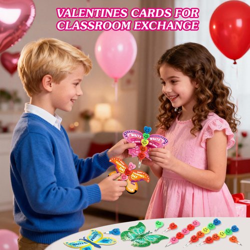 SpringFlower 30 Pack Valentines Day Cards for Kids School with Stacking Heart Pencils, Valentines Day Gifts Exchange for Kids Boys Girls, Valentines Party Favors Prizes Set for Kids