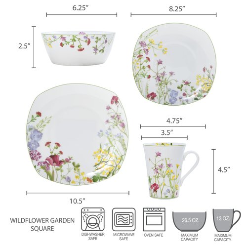 Mikasa Wildflower Garden 16-Piece Dinnerware Set, Service For 4