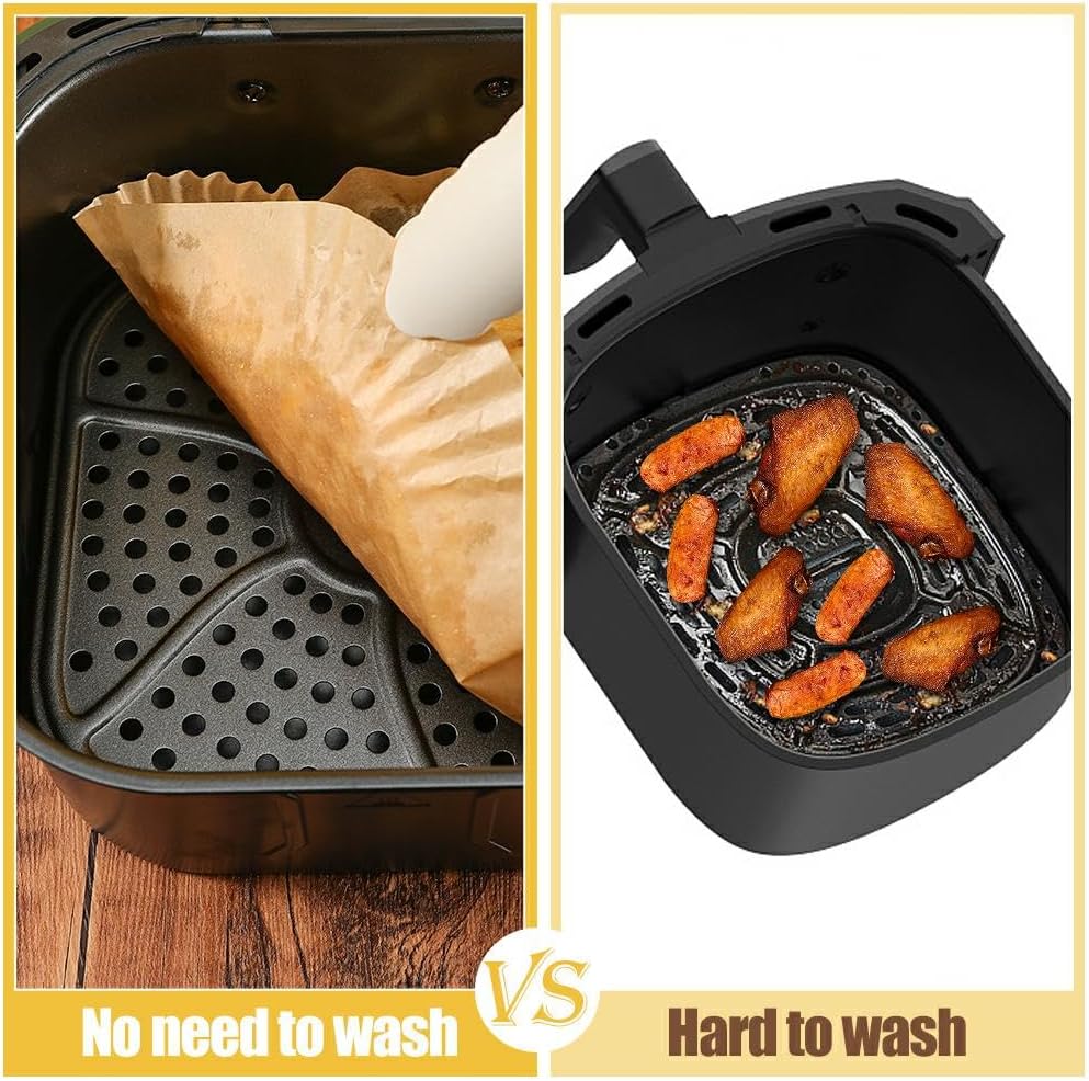 Skiennix 9.5 Inch Disposable Air Fryer Liners - 130 Pcs Non-Stick & Oil-Proof Parchment Paper for 5-8 Qt Fryers